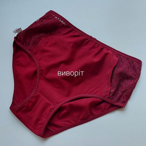 Трусики жіночі високі однотонні з мереживом з боків 50 5784 2XL бордові фото